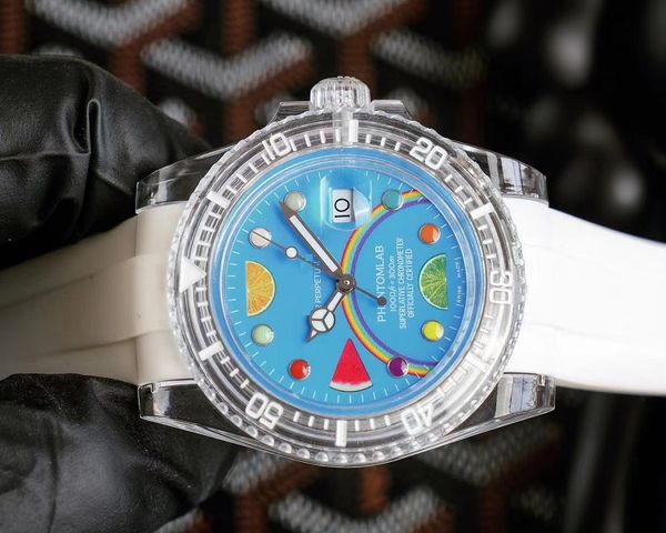 40mm Акриловый прозрачный Phantomlab Автоматический механические 8215 Движение Женщины Мужчины Смотреть наручные часы Водонепроницаемый резиновый ремешок прохладный дизайн