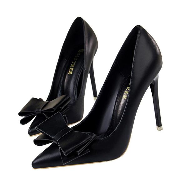 

bigtree bowknot леди платье обувь женщина pumps фестиваль партия свадебная обувь формальных насосы бизнес stilettos высокие каблуки fis074, Black
