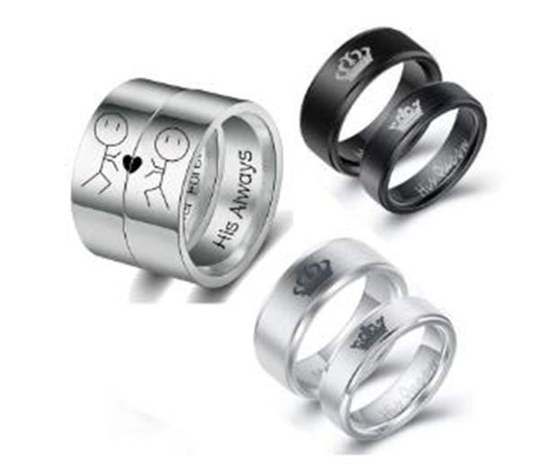 

designer women his queen stainless steel ring silver color simple design her king couple ring wedding ring for female men size:6-11, Golden;silver
