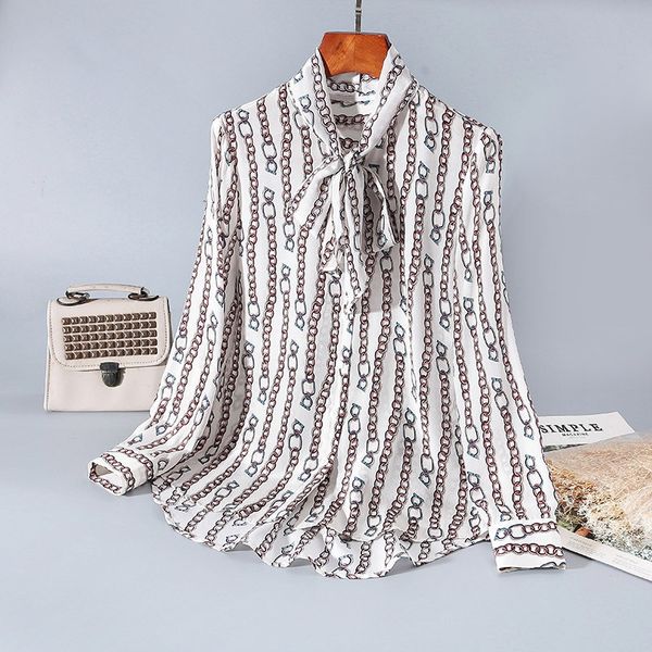 

2020 silk new shirt long sleeves double breasted cardigan jacket female temperament ei79, White