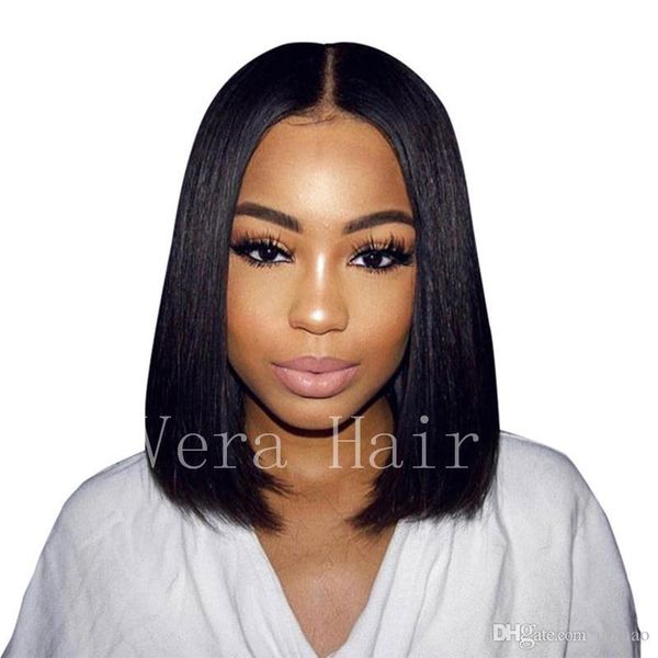 

brazilian virgin non simulation hair wig 100%human hair lace front wigs glueless short bob hair wigs natural straight with for black women