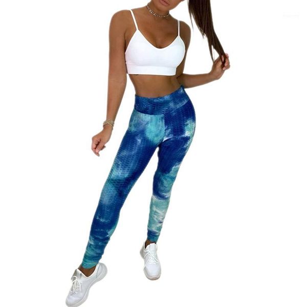 

running pants women tie-dye sweatpants close high elastic waist fold decoration fitness yoga workout joggers1, Black;blue