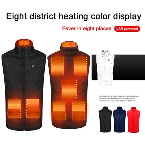 

outdoor t-shirts 8 areas heat heated vest men women heating coat washable warm winter camping hiking vests electric usb jacket crew neck, Gray;blue