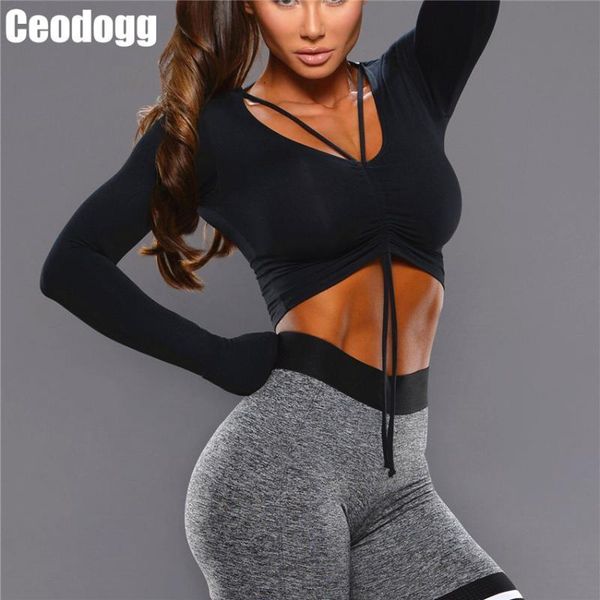 

line long-sleeved sportswear tight women crop fitness quick dry suitable gym exercises yoga shirt t-shirt kg-150, White;red