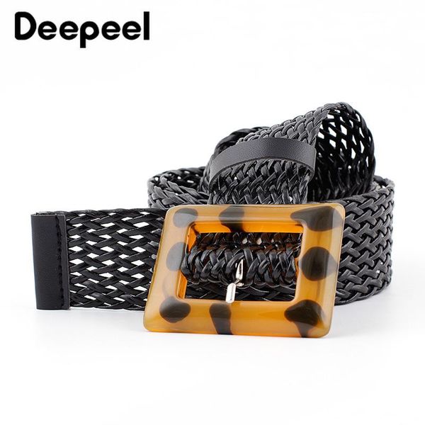 

deepeel 1шт 3,8 * 110см женщины леопардовый пряжка ажурные ткачество пояса мягкая кожа pu waistband регулируемые ремни для jeansyb662, Black;brown
