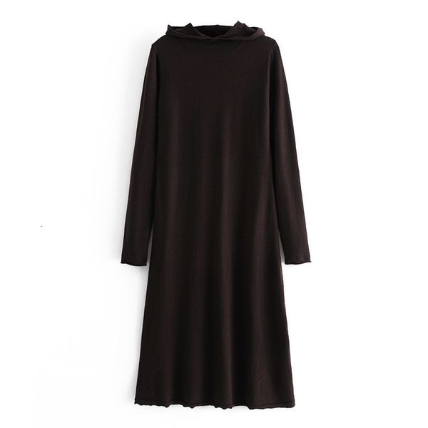 

2021 new high neck with hood knitted autumn winter a-line long sleeve jersey sweater dress ladies loose casual dresses lqit, Black;gray