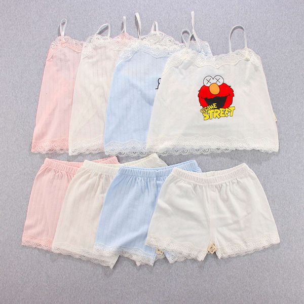 

pure 2020 summer new children's home breathing cotton lace suspender pajamas suit air conditioning cloth, Blue;red