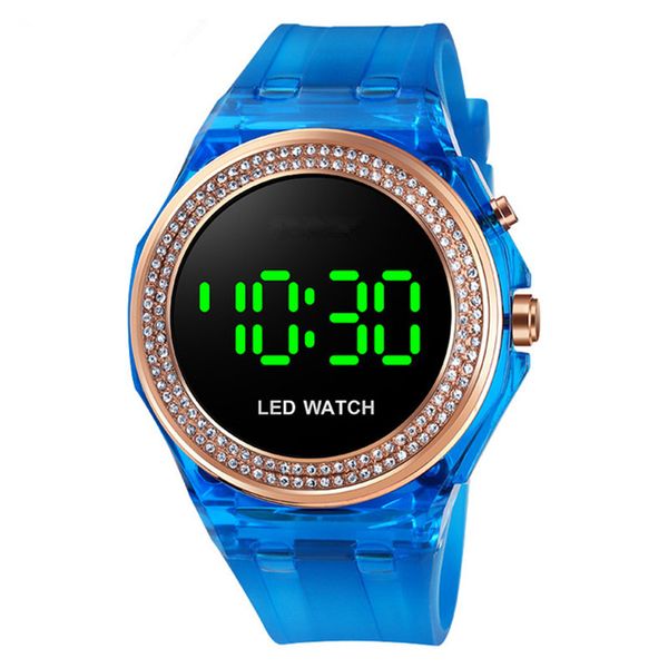 

digital watch ladies fashion wrist watchdiamond wristwatchs waterproof transparent pu wrist watchs led electronic watchs luminous brand wat, Slivery;brown