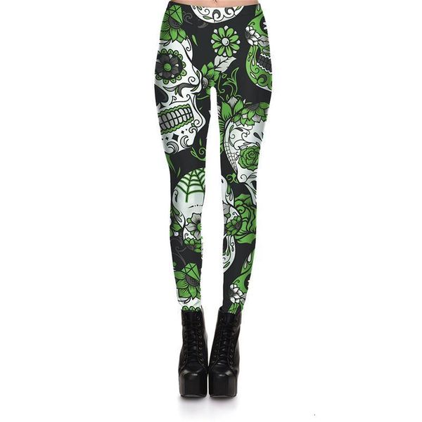 

leggings fitness women's green skull siamond dazzling legging fashion stretch digital print pants cool trousers, Black