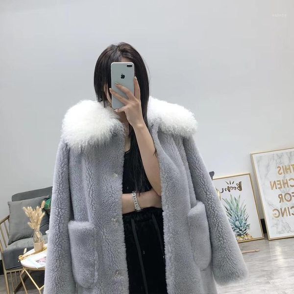 

clothes real coat autumn winter 2020 fur collar sheep shearing jacket women wool jackets yy17301, Black