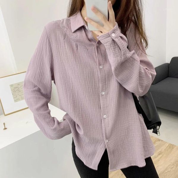 

women new autumn blouse shirts fashion preppy style turn-down collar solid color leaves embroidery cotton yarn loose chic blusas1, White