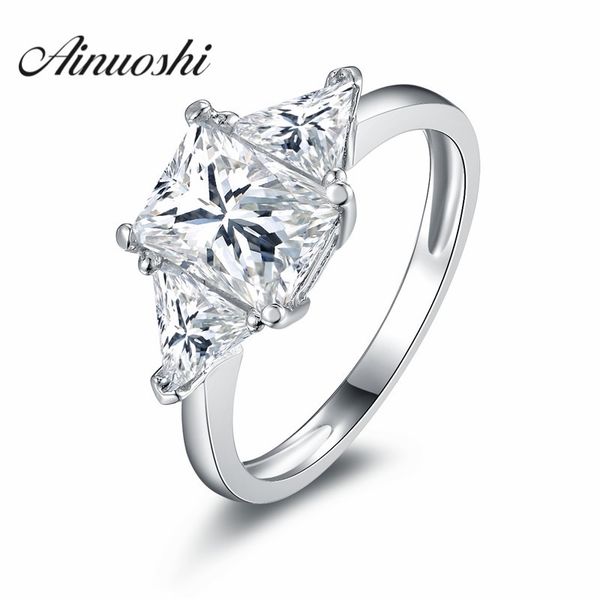 

ainoushi 925 sterling silver women engagement rings sona 1.5 carat rectangle cut wedding anniversary 4 prongs rings jewelry gift y200107, Slivery;golden