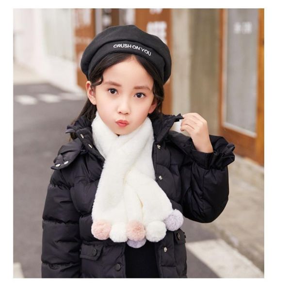 

winter children scarf boy girls scarves cute baby imitation fur collar scarf with pompom neck warmers kids snood a40, Blue;gray