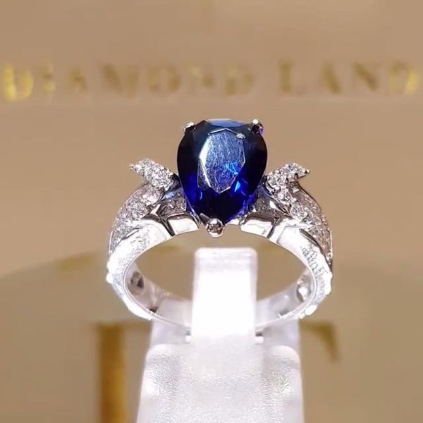 

new inlaid water drop sapphire womens ring popular ornament accessories, Silver