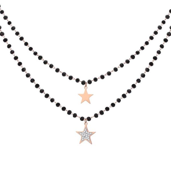 

fashion double layer black crystal beads necklace for women stainless steel star choker necklace women's jewelry femme bijoux, Golden;silver