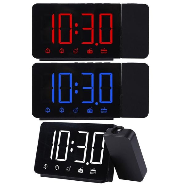 

led digital 2 alarm clock usb electronic watch wake up fm radio time projector