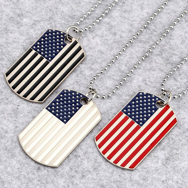 

new gold plated stainless steel military army tag trendy usa symbol american flag pendants necklaces for men/women jewelry 375