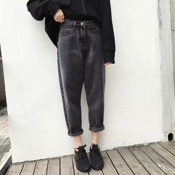 

урожай высокой талии джинсы женщина 2019 черный boyfriend джинсы для женщин streetwear гарем джинсовые штаны женских брюк, Blue