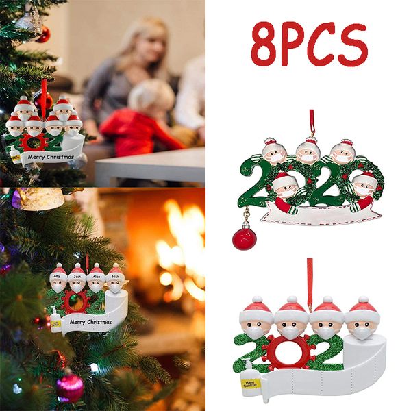 

santa christmas party decoration gift 8pcs quarantine claus with mask personalized hanging ornament pandemic -social distancing