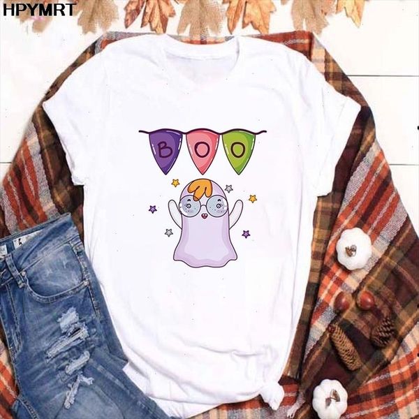 

tee women kawaii summer cartoon t shirt clothing harajuku fashion casual print funny ghost female o neck short sleeve, White