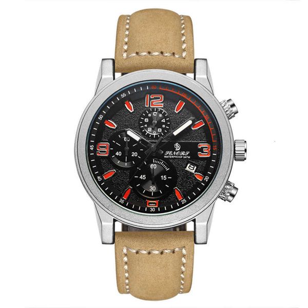

chronograph men's senors casual real belt watch, Slivery;brown