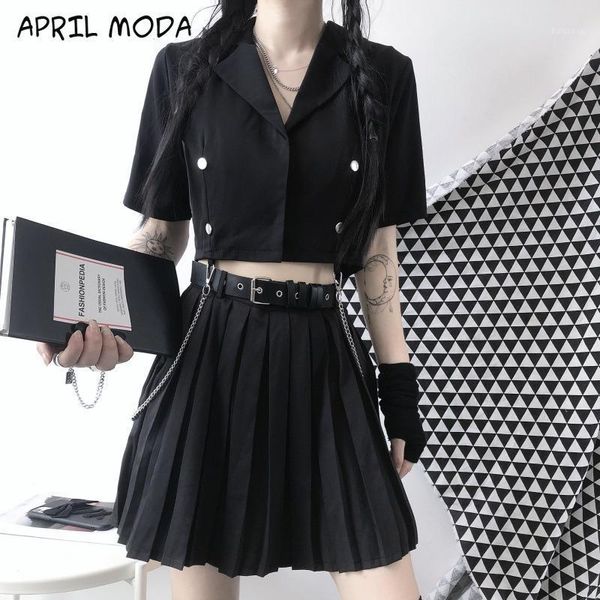 

vintage 2021 gothic skirts autumn new harajuku women pleated skirts lolita street gothic japanese school retro skirt with belt1, Black