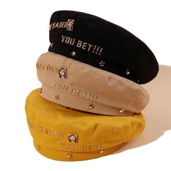 

berets golden letter beret spring summer women british style hat japanese painter sboy, Blue;gray