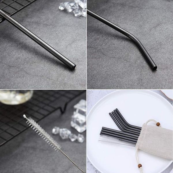 

10 colors mixed 8pcs reusable metal drinking straws with cleaner brush bag set bar party 304 stainless steel straw d jlldny