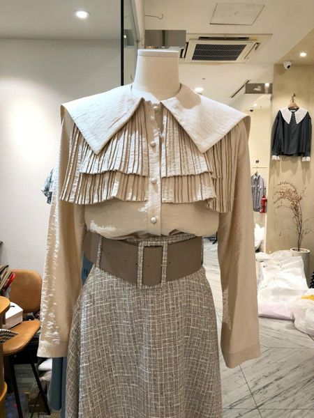 

women's blouses & shirts south korea 2021 autumn winter sweet temperament fresh pure color lapel ruffled long sleeve blouse, White