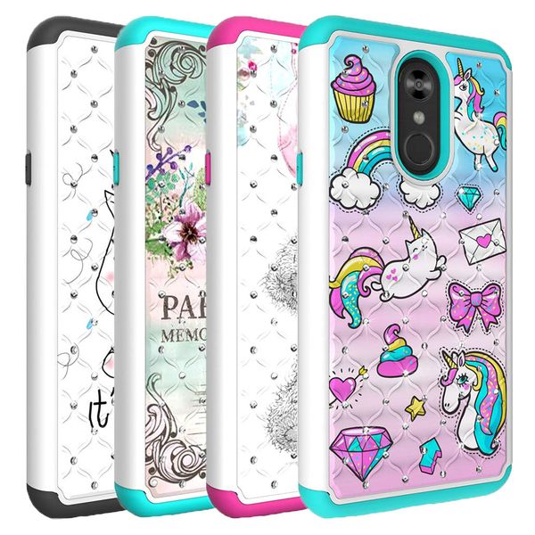 

для lg stylo 4 case luxury diamond bling chinestone case hard pc soft tpu dual layer hybrid защитная крышка для lg q stylus