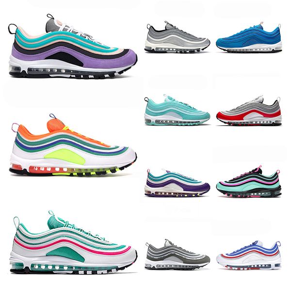 

97s running shoes men women designer celestine blue white red black yellow iridescent strpes outdoor vibes trainers sports sneakers 36-45