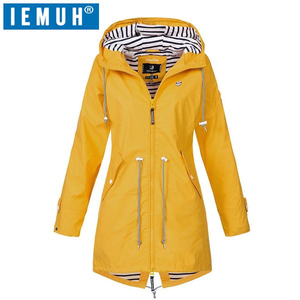 

iemuh spring and autumn women's solid rain jacket outdoor jackets waterproof hooded raincoat windproof 201031, Tan;black