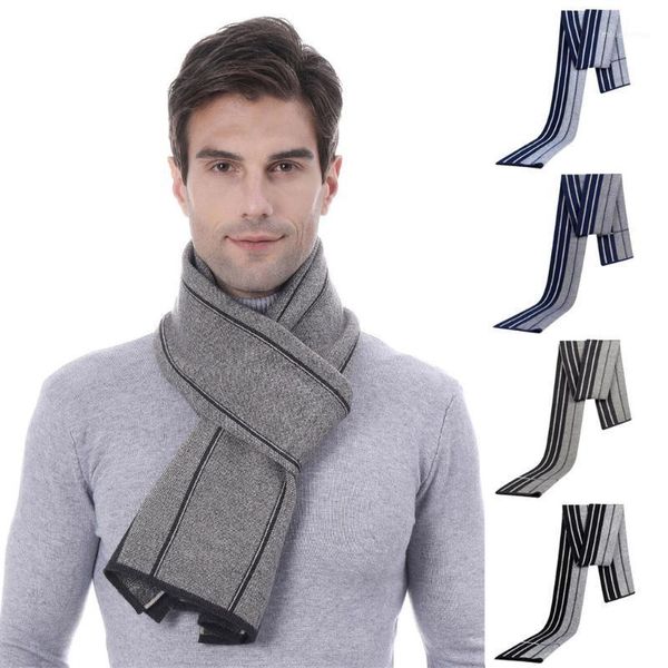 

2020 luxurywomen cashmere scarf men's autumn winter jacquards knit scarf long men gift middle-aged father striped gift1, Blue;gray