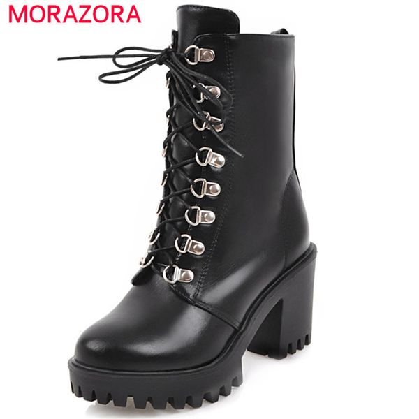 

morazora big size 34-43 high heels shoes woman motorcycle boots female fashion platform boots in spring autumn 1026, Black