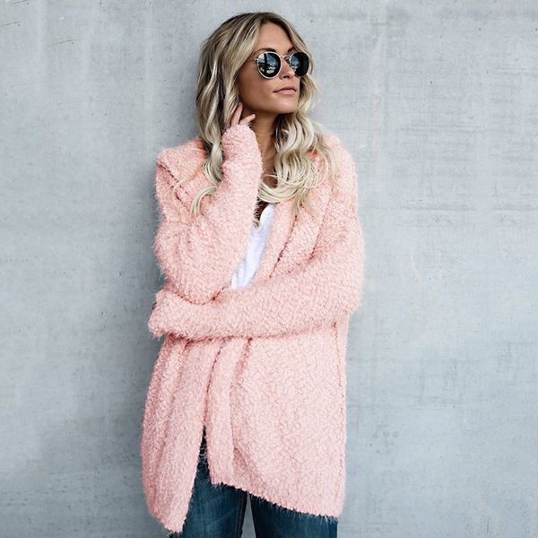 

cardigans women autumn long sleeve oversize hooded fur winter casual loose coverup coat cardigan female sweaters kdr93 y200106, White;black