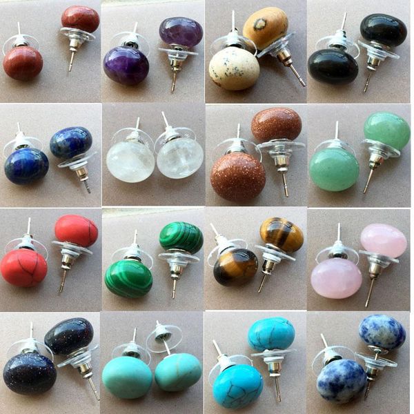 

stud lapis lazuli tiger eye aventurine crystal howlite goldstone blue sand carnelian jaspe round bead earring pwb877, Golden;silver