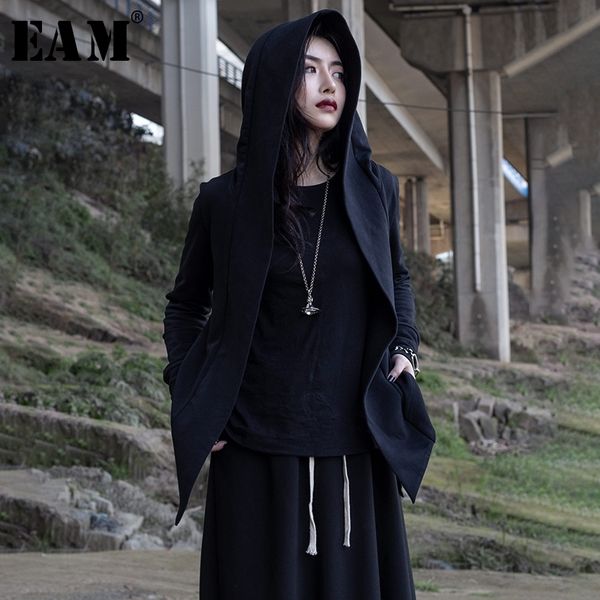 

[eam] new spring autumn hooded long sleeve black personality irregular hem short jacket women coat fashion tide jr379 201017, Black;brown