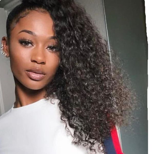 

kinky curly natural ponytail human hair for black women wraps around clip in drawstring 140g african american pony tail hairstyle