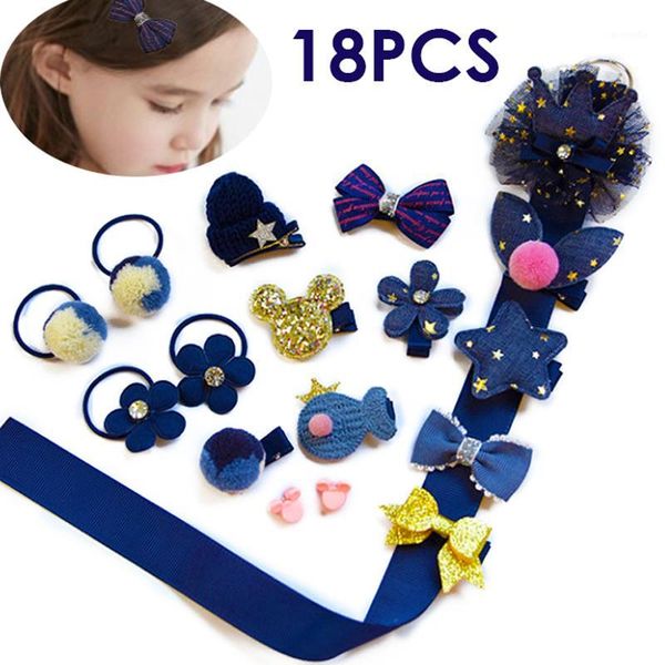 

24pcs/18pc kids hair accessories hair clips for girls cartoon bow hairpins headwear gift princess flower barrettes hairgirps1, Slivery;white