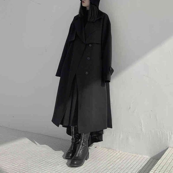 

women's trench coats [eam] women long cotton-paded big size lapel sleeve loose fit windbreaker fashion spring autumn 2022 19a-a702 79lo, Tan;black