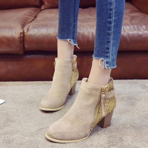 

lovely round head medium and thick heel fabala side zip lightweight zipper, Black