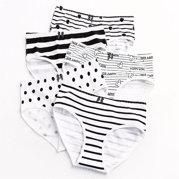 

5pcs/lot girls cotton panties cute print ladies underpants female underwear lingerie stident briefs every day wear 201112, Black;pink