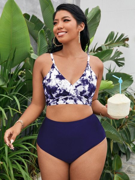 

plus tie dye high waisted bikini swimsuit h5vw#, Black