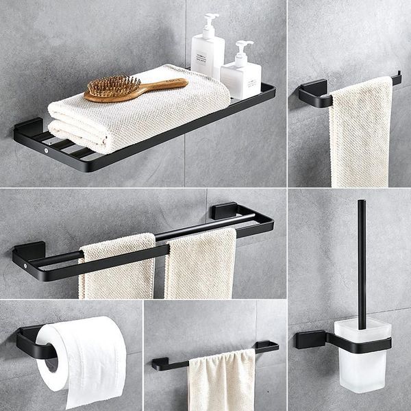 

bath accessory set aluminum bathroom accessories black square tissue holder towel rack bar soap basket hardware 1