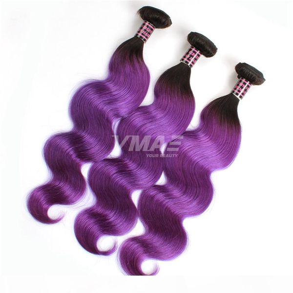 

vmae 1b violet brazilian hair 12 to 26 ombre two tone color virgin human hair 3pcs body wave ombre nches human hair extensions, Black