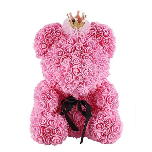 

decorative flowers & wreaths 40cm teddy bear with crown in gift box of roses artificial flower year gifts for women valentines pink1