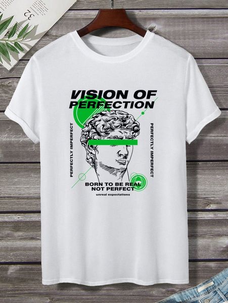

men slogan & statue print tee f5zp#, White;black