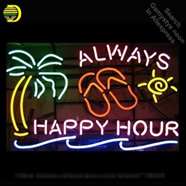 

неоновый знак для always happy hour пальмой неоновой лампы вход неоновые огни вход стеклянной трубки iconic лампы яркие лампы с персонализир