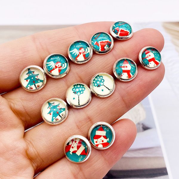 

wholesale christmas earrings 8mm gemstone santa snowman earrings silver plated round ear drop ear studs earring women designer jewelry gift