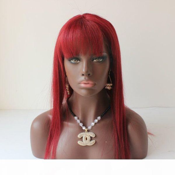 

silky straight red human hair lace front wig glueless hand tied lace front wig with baby hair for black women, Black;brown